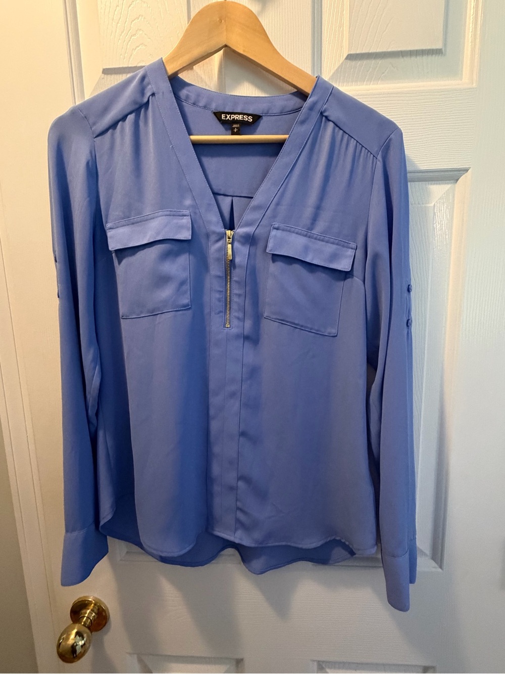 Express Periwinkle Blue Zip-Front Long Sleeve Blouse